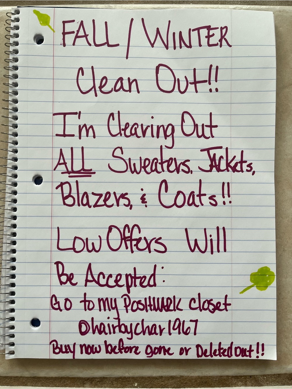 Fall/Winter Clean Out Sale!